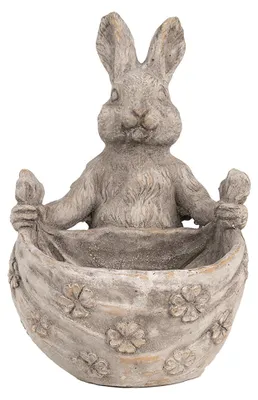Image de Clayre & Eef Pot de fleurs Lapin 20x24x31 cm Gris Beige Pierre