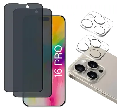 Produktbild von Schwarzes Anti-Spionage-Glas für iPhone 16 PRO und Kameraschutz [2er-Pack] Displayschutzfolie  Phonillico®
