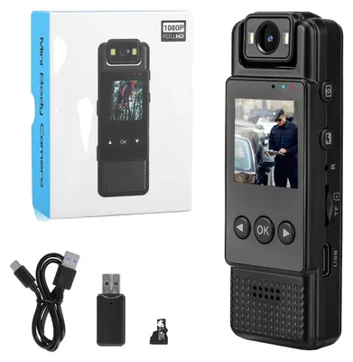 Zdjęcie produktu dla Kamera do noszenia na ciele, nagrywanie wideo HD 1080P, obiektyw obrotowy 180°, kolor czarny