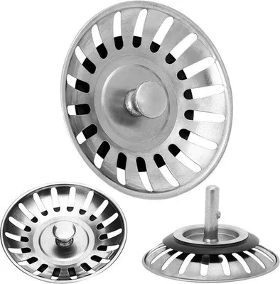 Productafbeelding van Unyqoos 2-delige universele afvoersieb, 84 mm – RVS-zeefmand met rubberring, afvoerstoppeling en anti-verstopping functie voor spoelbakken