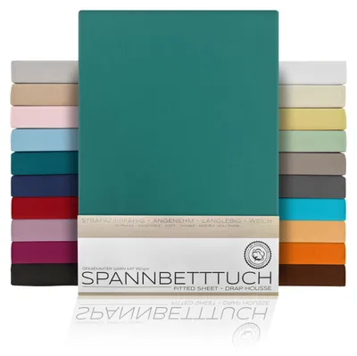 Produktbild von Spannbetttuch Bettlaken aus gekämmter Baumwolle Premium Jersey 160g/m²,180x200cm,Petrol, Matratzenart:Boxspringbett
