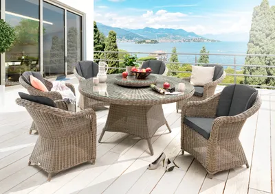 Produktbild von Destiny MALAGA LUNA Essgruppe 6 Se + Tisch Ø 150x75cm natur meliert
