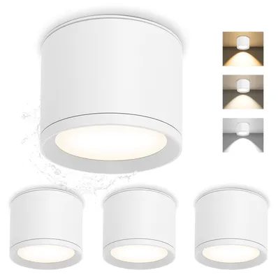 Productafbeelding van LED opbouwspots IP44, 3CCT 7W 800LM plafondspots wit 4 stuks