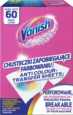 Zdjęcie produktu dla Vanish chusteczki wyłapujące barwnik do prania przeciw farbowaniu 30 sztuk