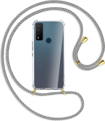 Produktbild von Handykette Backcover-Schutzhülle mit Band (Metall goldfarben) für TCL 20 R 5G - weiß/grau kariert