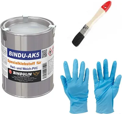 Produktbild von Bindulin 670 ml Ak5 PVC Kleber, Planenkleber Kaltschweißkleber, Kunststoffkleber Dose inkl. 1 Pinsel und Nitrilhandschuhe