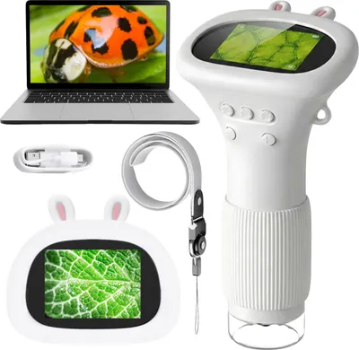 Produktbild von Digitalmikroskop mit Display für Kinder, 1000-fache Vergrößerung, tragbar, Foto- und Videoaufnahme, LED-Beleuchtung, USB