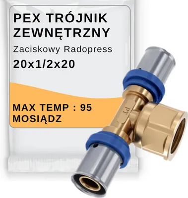 Zdjęcie produktu dla PEX Trójnik 20 x 1/2 x 20 gwint zewnętrzny GZ zaciskowy Radopress Pipelife