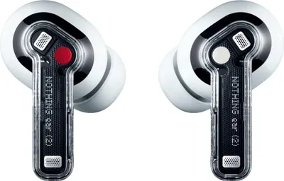 A pair of white in-ear headphones with transparent stems.