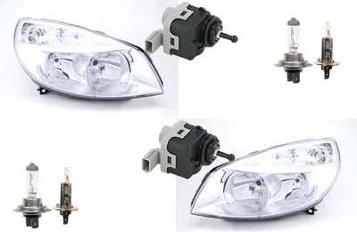 Zdjęcie produktu dla Reflektory samochodowe pasujące do Renault Scenic II (2003-2006), komplet lewy i prawy, z żarówkami H7 i H1, z silnikiem elektrycznym (aktuatorem)