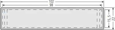 A diagram of a rectangular product with dimensions indicated.