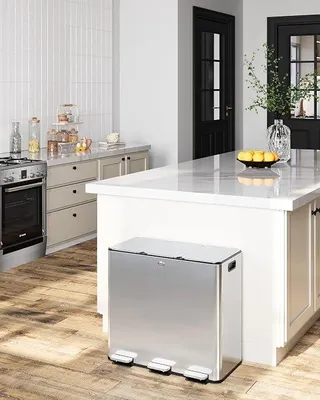 Imagen del producto de Cubo de basura, 3 compartimentos de 20 litros, sistema de separación de residuos, cubo de basura con pedal, cubo de basura para la cocina, metal, cubeta interior de plástico