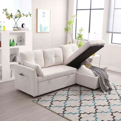 Produktbild von MODFU L-förmiges Sofa Polstermöbel mit Stauraum moderne Design-Schlafsofa, Beige