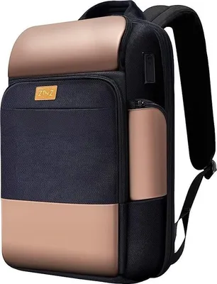 Produktbild von Laptop-Rucksack (15,6 Zoll) mit schlankem, erweiterbarem Design, patentierten Schultertaschen und USB-Anschluss, diebstahlsicherer Business-Rucksack mit extra viel Stauraum für Arbeit, Schule, Reisen, Wandern und Camping, Schwarz/Gold