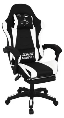 Immagine prodotto di Clutch - Sedia da Gaming Ergonomica con Cuscino Lombare Poggiatesta e Poggiapiedi in PVC Nera e Bianca