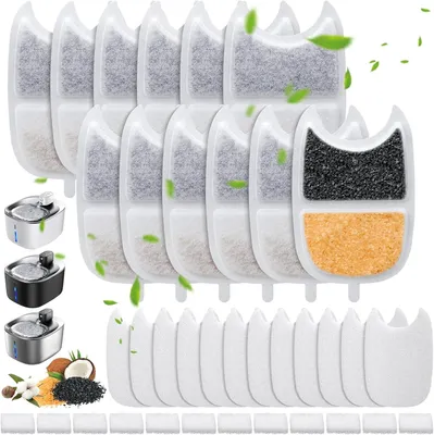 Productafbeelding van Vervangingsfilters voor kattenfontein - 12 filters - 12 voorfiltersponzen - 12 pompsponzen