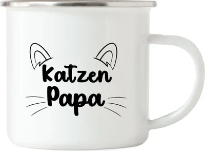 Produktbild von Katzenpapa Emaille Tasse mit Katzen und Herzen Motiv für Katzenliebhaber Katzenliebe Mieze Büsi Papa Katze