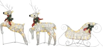 Produktbild von vidaXL Weihnachtsdeko Rentier & Schlitten 60 LEDs Outdoor Golden
