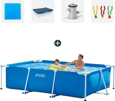 Produktbild von Kinderzwembad - Vollständiges Set - 260x160x65 cm - Mit Schwimmbeckenplatten - Abdeckdach - Filterpumpe - Sprungvorrichtung