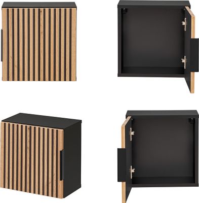 Badezimmer Hängeschrank 35x35 cm XANTEN-56 in anthrazit mit Eiche Nb. schwarze Rillen, B/H/T: ca. 35/35/22 cm