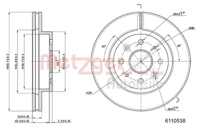 Produktbild von 2x METZGER Bremsscheibe 6110538 vorne für KIA RIO Kombi (DC) 50 7mm 141mm
