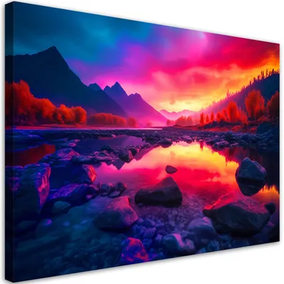 Produktbild von Leinwandbild Bunter Himmel in den Bergen 60x40 Feeby Violett bild für die wand bereit zum aufhängen