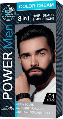 Obrázek produktu pro Barva na vousy a kníry Joanna Power Men Color Cream 3v1 - Černá, 30g