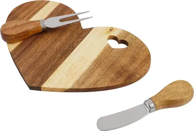 Produktbild von Herzförmiges Käsebrett - Käsebrett-Set - Geschenkset 18-teilig - Akazienholz + 420J2 Edelstahl - Messer & Gabeln - Servieren & Schneiden - Naturholz