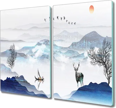 Produktbild von Coloray Schneidebrett Herdabdeckplatte 2x30x52 cm Kochplattenabdeckung Hackbrett Küchenbrett - Deer Spitze des Baumes