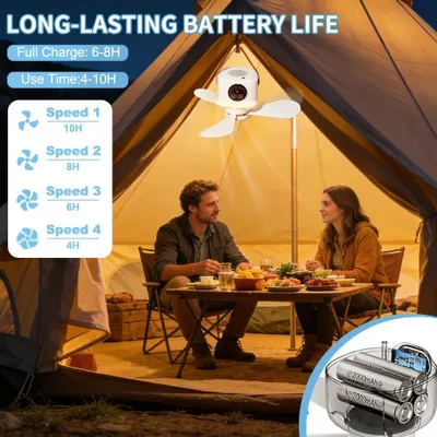 Produktbild von Mobiler Deckenventilator(gelb) mit Licht und Fernbedienung,7200mAh USB Ventilator 4 Stufen, Timer, leise, tragbar für Camping, Garten, Indoor