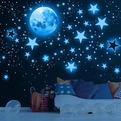 Produktbild von 1175 Stück Leuchtsticker Wandtattoo Leuchtsterne Selbstklebend Kinderzimmer Wandsticker Mond und Sterne Fluoreszierend Wandaufkleber, Aufkleber Für Kinderzimmer Mädchen Dekorative