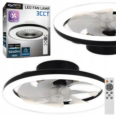 Zdjęcie produktu dla Wentylator sufitowy MasterLED FLIP z oświetleniem LED, średnica 40 cm, kolor czarny, 3 tryby barw, możliwość regulacji jasności