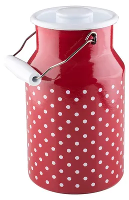 Melkkanne mit Deckel 2,0 L, Emaille, rot/weiß, Höhe 23,5 cm