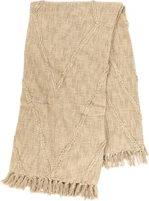 Image de Unyqoos® Tiseco Sahara : Couverture douillette – Plaid avec franges, design bohème, 130 x 160 cm, 100% coton, couleur sable