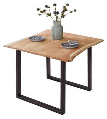 Produktbild von Esstisch Baumkante massiv Akazie naturfarben 90 x 90 cm schwarz U-Gestell BILLY