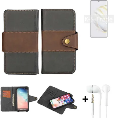 Produktbild von K-S-Trade Handyhülle Schutzhülle Bookstyle Wallet-Case kompatibel mit Huawei nova 10 + earphones Bumper rundumschutz schwarz-braun 1x
