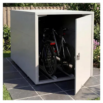 Produktbild von Fahrradgarage für 2 Fahrräder, abschließbar, verzinkter Stahl, 123x113x208cm - hellgrau