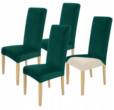 Produktbild von 4 Stück Stuhlhussen Hohe Lehne - Flaschengrün - Samt - Universal Stretch Bezug - Stuhlbezug