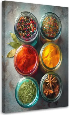 Produktbild von Leinwandbild Aromatische Gewürze und Kräuter 80x120 Feeby Bunt bild für die wand bereit zum aufhängen