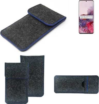 Produktbild von K-S-Trade Handy-Hülle Schutz-Hülle kompatibel mit Samsung Galaxy S20 Exynos Filztasche Pouch Tasche Case Sleeve Filzhülle dunkelgrau, blauer Rand