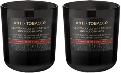 Imagen del producto de Velas aromáticas Dekohelden24 en frasco de vidrio - Set de 2 fragancias - Antitabaco - Cm - Juego de 2 piezas - Negro