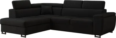 Produktbild von MEBLE LUX Ecksofa NICOLE, L-Form Sofa mit Schlaffunktion, Velours Schwarz, Links