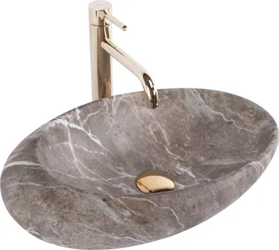 Produktbild von rea Aufsatzwaschbecken Roxy B Oval Grey Stone Nature Sanitärkeramik, L 490 mm, B 310 mm, H 135 mm, T 100 mm, Abfluss Ø 45 mm, ohne Überlauf und Hahnloch