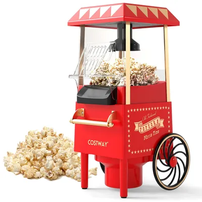 Produktbild von COSTWAY Retro Popcornmaschine 1200W, Heißluft Popcorn Maschine Ohne Öl, Schnelle Zubereitung in 2 Min, kompakt Popcorn Maker 67ml Rot