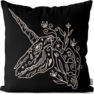 Produktbild von VOID Einhornskelett Zeichnung Boho Kissenbezug Kissenhülle sofa couch wohnzimmer dekoration wasserfest Outdoor Garten Kissen bezug deko