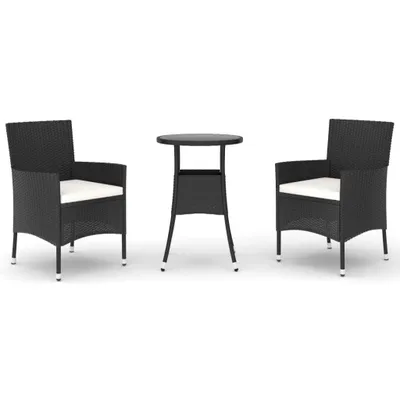 Obrázok produktu pre vidaXL 3-dielny záhradný set s vankúšmi Black Poly Rattan