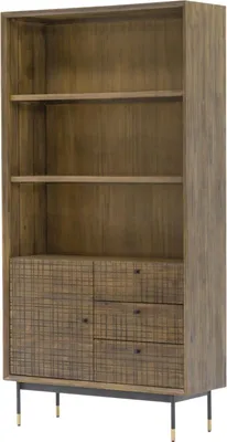 Productafbeelding van FURNLUX Vitrine Labyrinth, bruin, goud en zwart. Afmetingen: 100 x 190 x 35 cm. Hoofdkleur: bruin