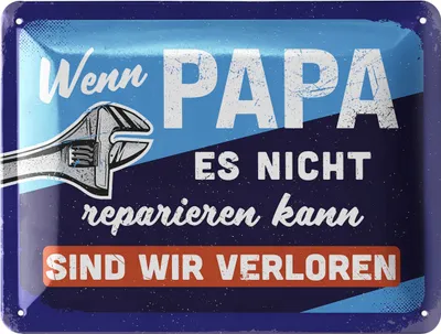 Produktbild von LANOLU Blechschild Wenn Papa es nicht reparieren kann Schild, retro Werkstatt Schild Papa zum Vatertag, Vatertagsgeschenk Metallschild 15x20