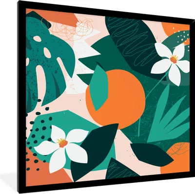 Produktbild von MuchoWow® Gerahmtes Poster Blumen - Obst - Dschungel 40x40 cm - Poster mit Schwarzem Bilderrahmen Wandposter Rahmen Foto Bilder - Mit Rahmen - Wanddekoration Schlafzimmer