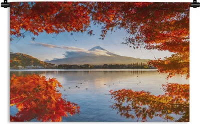 Produktbild von MuchoWow® Wandteppich Wandbehang Japanischer Ahorn mit Blick auf den Berg Fuji 150x100 cm Tapisserie Dekoration Wandtuch - Waschbar - Tapisserien - Wand-Decke
